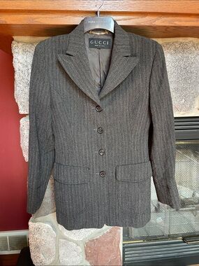 Gucci Gray Pinstripe Wool Blend Blazer Jacket